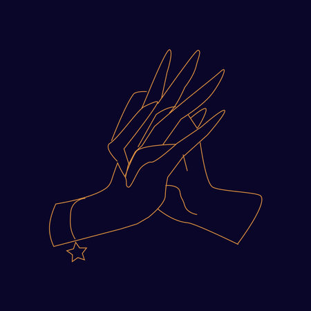 Hands with interlaced fingers Hand draw boho fantasy art for poster or t-shirtのイラスト素材