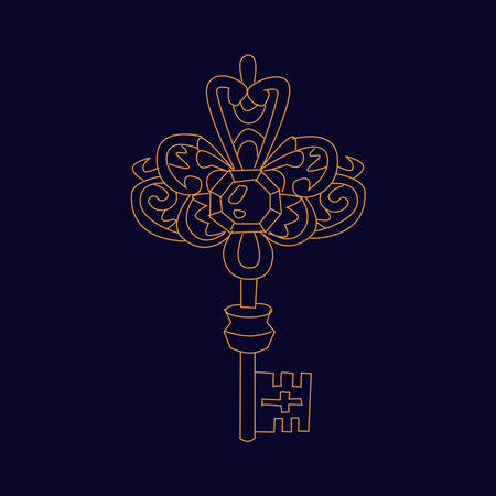 Magic golden key with ornament Hand draw boho fantasy art for poster or t-shirtのイラスト素材