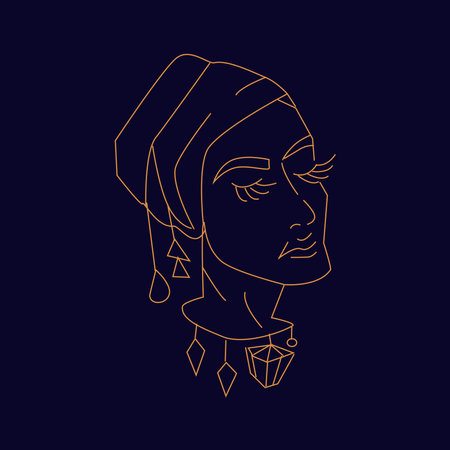 Woman with headwrap Hand draw boho fantasy art for poster or t-shirtのイラスト素材