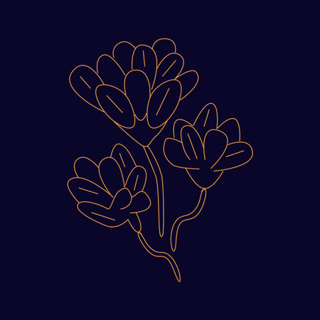 Mystic golden flower with three branches Hand draw boho fantasy art for poster or t-shirtのイラスト素材