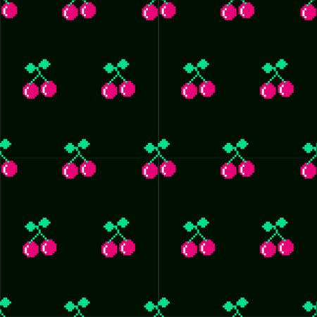 Y2K old computer style pixel pattern Cherry on black backgroundのイラスト素材
