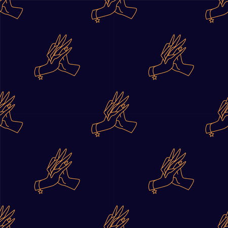 Seamless pattern Hands with interlaced fingers Hand draw boho fantasy art for textile or t-shirtのイラスト素材