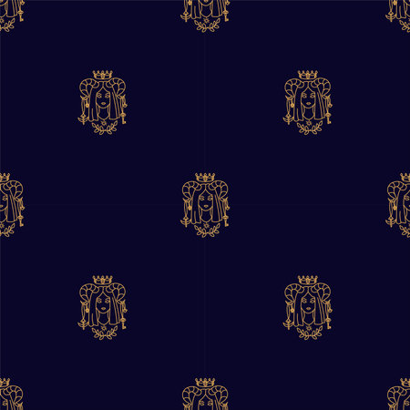 Seamless pattern Girl with horns and crown Hand draw boho fantasy art for textile or t-shirtのイラスト素材