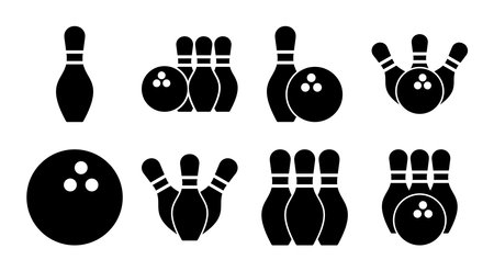Bowling icon set illustration. bowling ball and pin sign and symbol.のイラスト素材