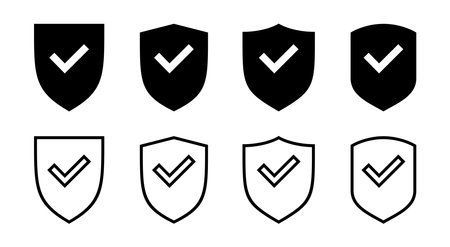 Shield check mark icon set illustration. Protection approve sign. Insurance iconのイラスト素材