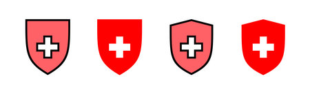Health insurance icon set illustration. Insurance document sign and symbolのイラスト素材