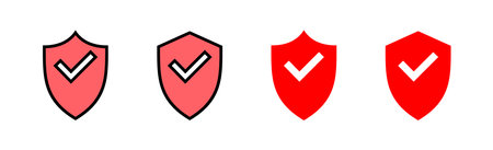Shield check mark icon set illustration. Protection approve sign. Insurance iconのイラスト素材
