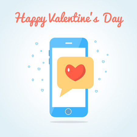 Smartphone with sealed love messege. Valentine s day card. Flat design. Vector illustration.のイラスト素材