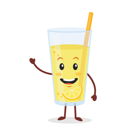 Cute glass with lemonade character.  Cartoon vector illustration. Flat style.のイラスト素材