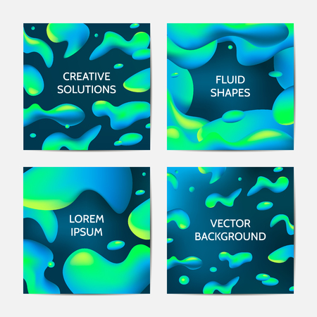 Fluid colors backgrounds set. Trendy abstract fluid shapes with bright gradient colors. Vector illustration.のイラスト素材
