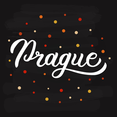 Prague - hand lettering sign. Greetings for t-shirt, mug, card, logo, tag, postcard, banner. Drawn art sign. Vector illustration.のイラスト素材