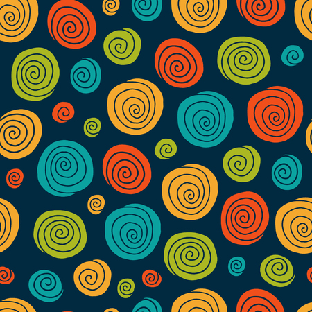Seamless abstract hand-drawn colorful spiral pattern. Doodle abstract background.のイラスト素材