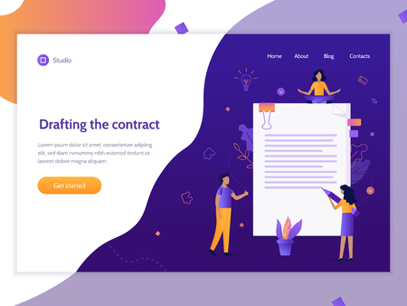 Landing page banner. Business contract concept. Flat vector illustration.のイラスト素材