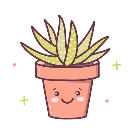 Cheerful succulent in a pot.  Kawaii cartoon character isolated on a white background. Vector illustration.のイラスト素材