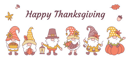 Thanksgiving banner or card with autumn gnomesのイラスト素材