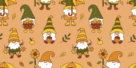 Autumn gnome patternのイラスト素材