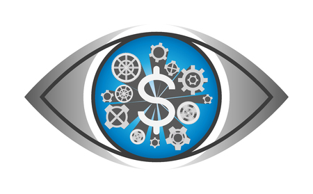 Financial mechanisms cog wheel gear in the eye -  illustration isolated on white backgroundの写真素材