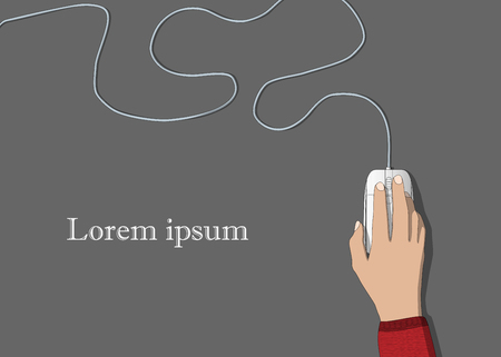 vector - hand on mouse and cable for work computer and online shopping advertising and general, isolated on gray backgroundのイラスト素材