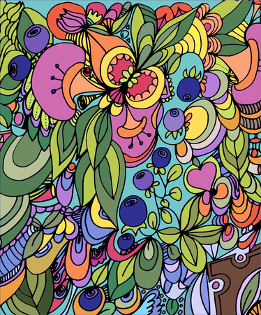 Picture of a fairy forest with blueberries and fantasy flowersのイラスト素材