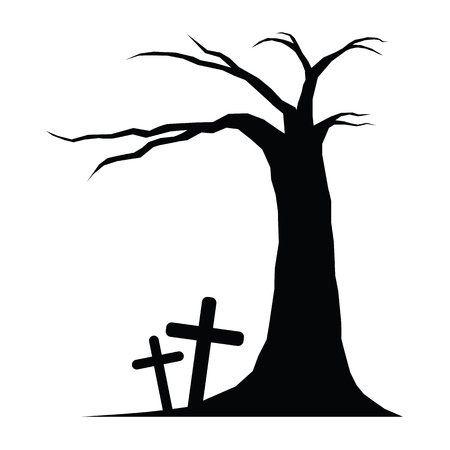 vecter and icon, Tree and graves of halloween.のイラスト素材