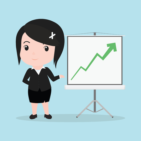 Business Woman concept by projector has rising graph.のイラスト素材