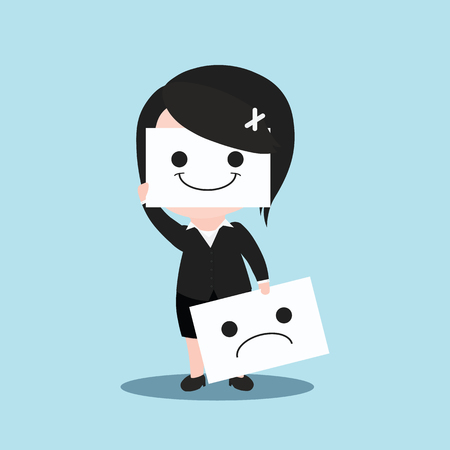 Business women is smile and sadness, cartoon.のイラスト素材