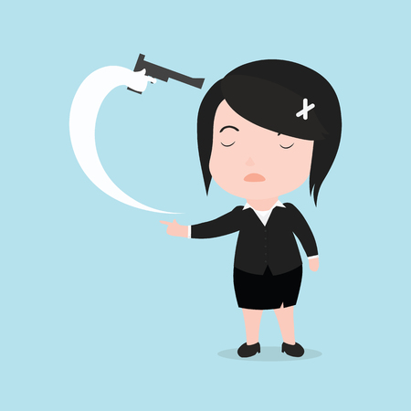 Business woman killing her self with hers word.のイラスト素材