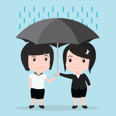 Business woman with umbrella protects another woman.のイラスト素材
