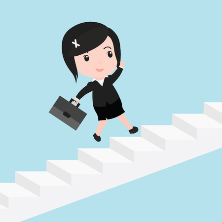Business woman with she is running up stairs.のイラスト素材