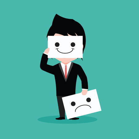 Businessman is smile and sadness, cartoon EPS10.のイラスト素材