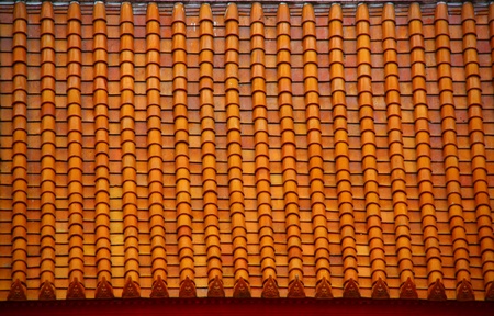 Buddhist motifs tiles roof in The Marble Temple Bangkok, Thailandの写真素材
