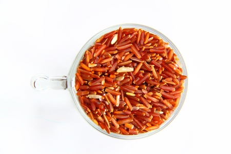 red jasmine rice and beaker on a white backgroundの写真素材