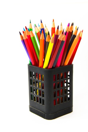 Various colour pencils isolated on the whiteの写真素材