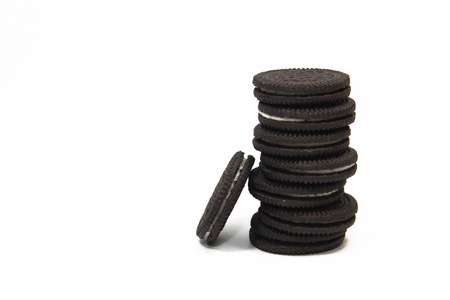 Chocolate cream cookies Isolated on white backgroundの写真素材