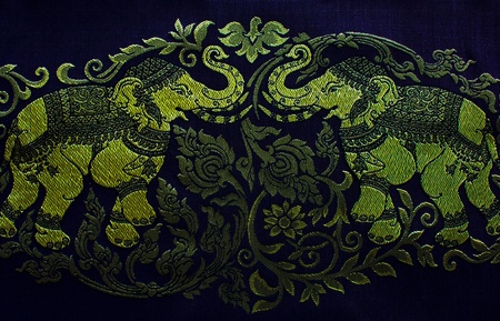 Elephant embroidery, pattern of thai hand made fabricの写真素材