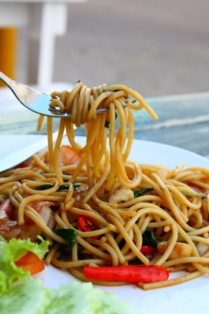 spaghetti spicy seafoodの写真素材