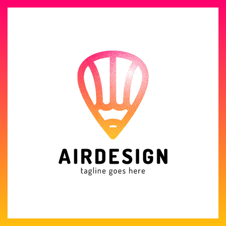 Hot air balloon locator with pencil simple business icon logo. Art design pen logotype.のイラスト素材