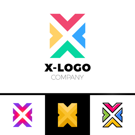 Letter X logo design concept with four arrow. Colorful, black outline and gradient styleのイラスト素材