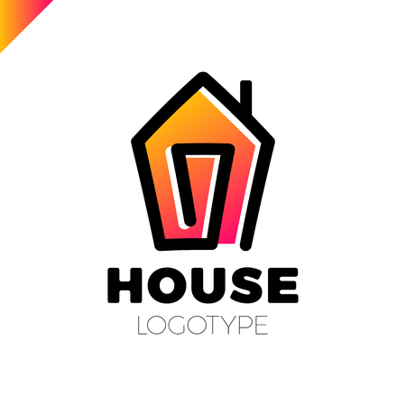 Mono line house logo, icon. Arrow up isolated vector home symbols.のイラスト素材