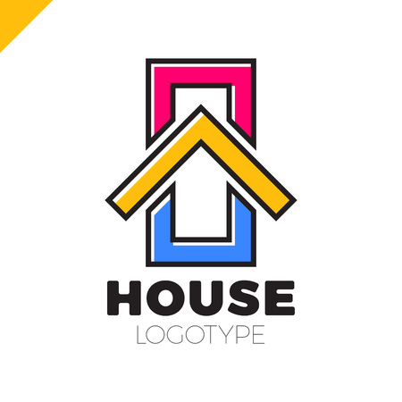 Real estate house logo. Top arrow up house logotype. Simple home icon design template elements orange gradientのイラスト素材