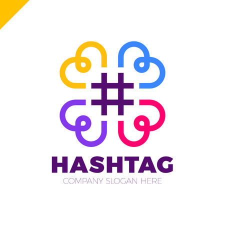 Four hearts social vector symbol. Heart cross logotype. Abstract line hashtag logo icon sign.のイラスト素材