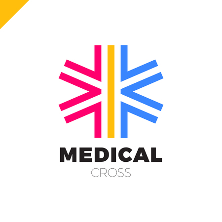 Medic cross icon, pharmacy logo template. Corporate, identity, company, brand, branding, logotype. Clean, modern and elegant styleのイラスト素材
