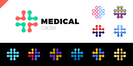 Medical logo with cross icon. Abstract doctor tech logotype connect setのイラスト素材