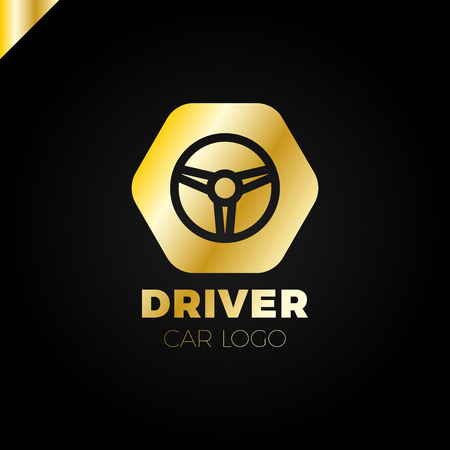 Steering wheel in hexagon icon logotype. Driver abstract symbol logoのイラスト素材