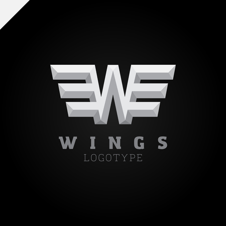 Abstract wings and letter W logo template. Vector business icon. Corporate branding identityのイラスト素材