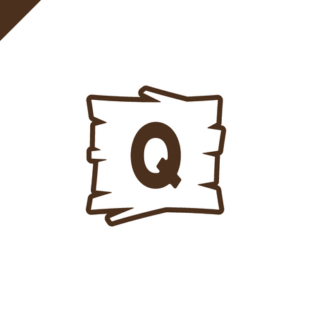 Wooden alphabet or font blocks with letter q in wood texture area with outline.のイラスト素材