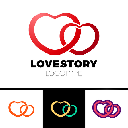 two hearts logo. Abstract vector symbol of love logotype.のイラスト素材