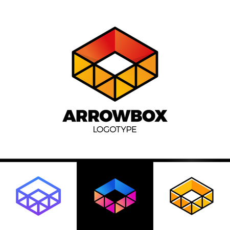Delivery Box with Arrow Logo and triangle symbol. Colorful line styleのイラスト素材