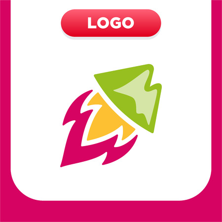 Rocket Mountain logo. Top and speed spaceship with fireのイラスト素材