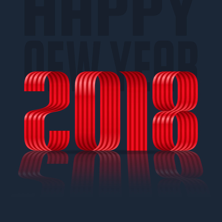 2018 happy new year red ribbon on black backgroundのイラスト素材